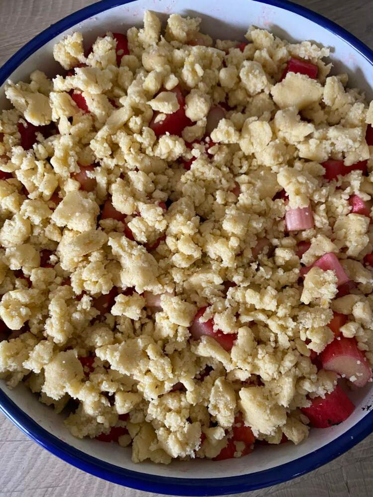 Rezept für Rhabarber-Erdbeer-Crumble mit selbstgemachtem Vanilleeis ...